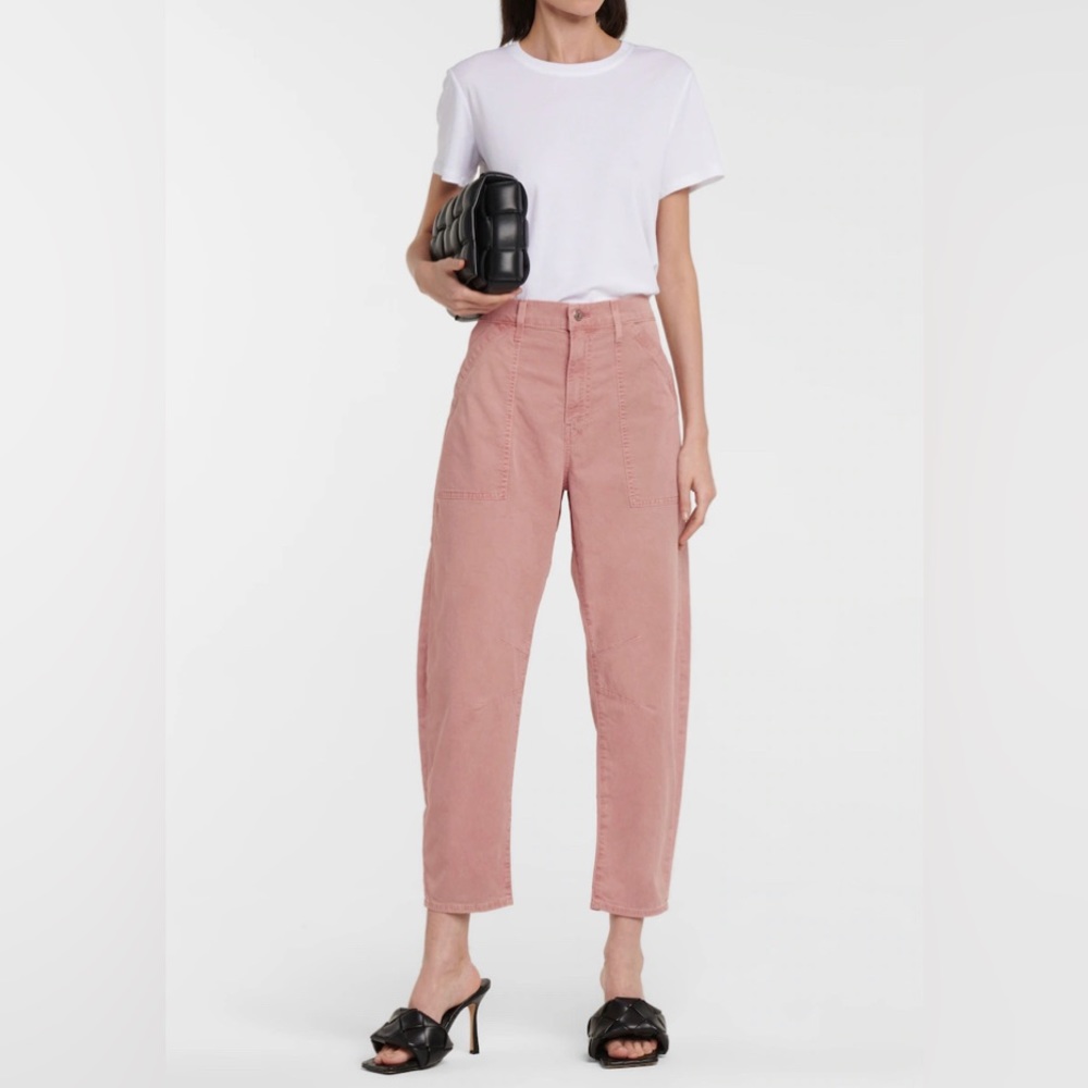 NWT Veronica Beard Charlie Barrel High Waisted Cropped Pants Pink Size 28